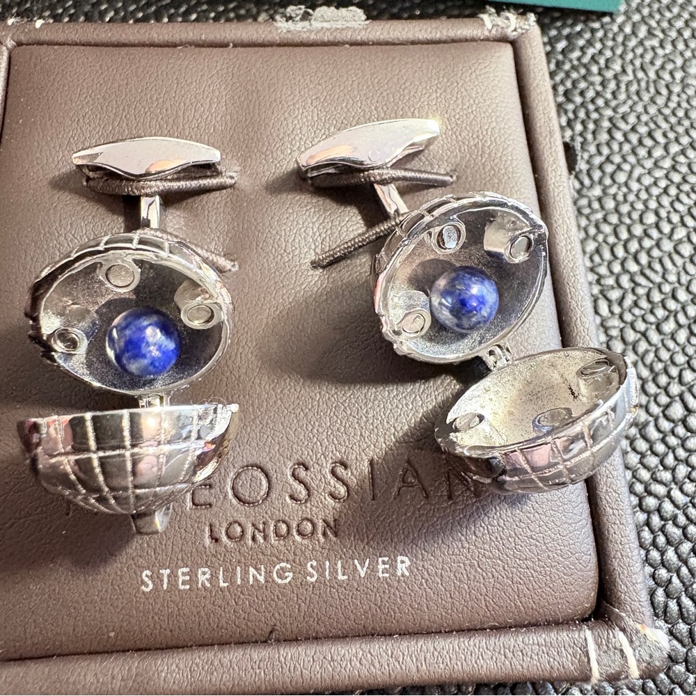 Tateossian Sterling Silver Cufflinks with Blue Planets